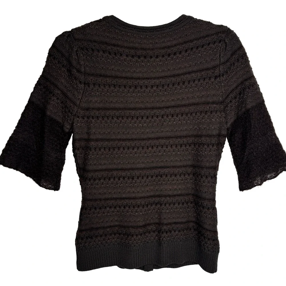Elie Tahari Women's Twee Brown Wool Knit Cardigan Sz S‎ 1/2 Sleeve Button Front